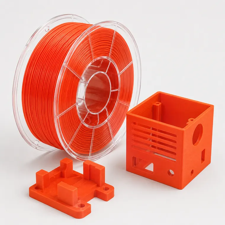 Bobine PLA et pièce imprimée en 3D